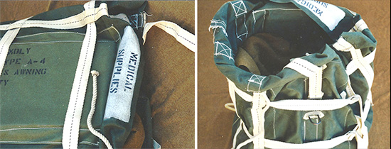 Left: Illustration of Container, Aerial Delivery, Type A-4, please note the special indication "Medical Supplies". Right: Illustration of the same Container. It is interesting to note that this item had the word "Caution" stenciled on the Container's edges (not visible on the photograph).