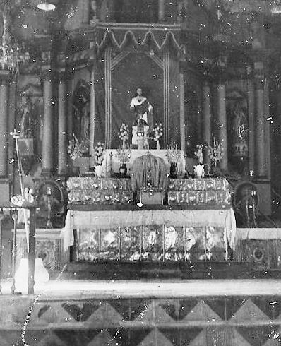 View illustrating the Altar of the Roman Catholic Church where the 603d Medical Clearing Company set up its station (site unknown). 