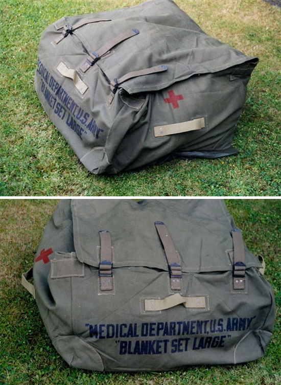Item No 97460 - Blanket Set, Large, Case, Empty.  This particular example is manufactured by Indianapolis Tent and Awning Co., June 9, 1943 (red markings)