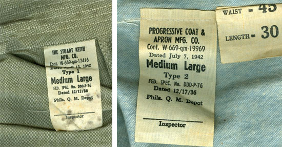 Left: Sample of a label as used for a Pajama, Coat, Summer. Right: Sample of a label as used for Pajama, Trousers, Winter.