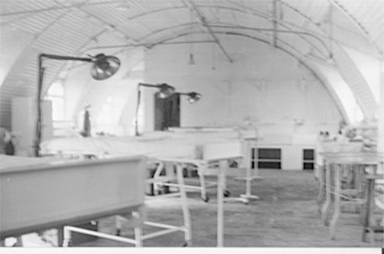 General view of one of the operating rooms, in use by the 164th General Hospital, when set up near La-Haye-du-Puits, France. Picture courtesy Robert Sheffield