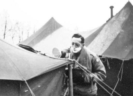 Camp-Twenty-Grand, Le Havre Staging Area. Captain Roman is having a shave. Picture taken after the unit’s arrival, 26 March 1944.