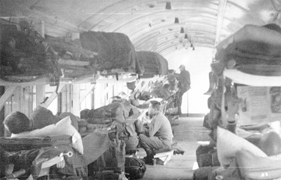 79th Field Hospital personnel and patients enroute by Hospital Train no. 71 from Toul, France, to Ludwigshafen, Germany, April 1945.