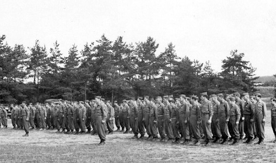 48th Field Hospital. Reveille formation, somewhere in Germany.