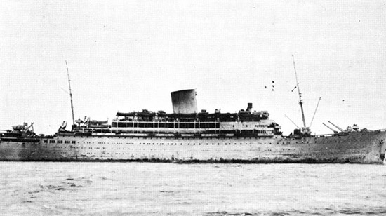 Exterior view of RMS Andes, the 45th's transport vessel to North Africa. 