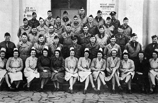 Photograph showing a partial group of Officers and Nurses from the 45th General Hospital.