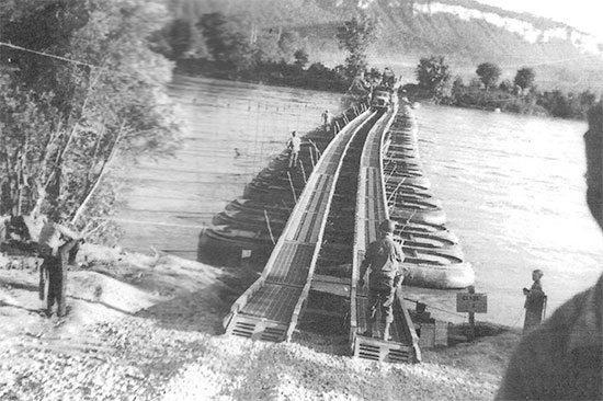 31 March 1945. Elements of the 95th Evac are crossing the Rhine River at Worms, Germany.  