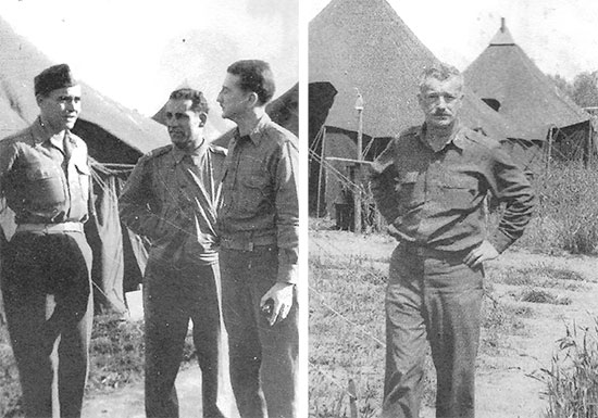 Officers of the 95th Evac in Italy. Left: Major Howard Patterson, Captain Max Erlich, Captain Arthur B. deGrandpré. Right: Lt. Colonel Grantley W. Taylor.