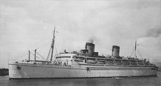 External view of the SS Mariposa, transport for the 26th across the Atlantic. 