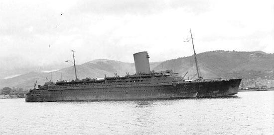 Picture of the SS “Louis A. Pasteur” which carried the 3d General Hospital overseas. She left New York POE on 5 May 1943 at 0800 hours with over 5,000 soldiers on board.