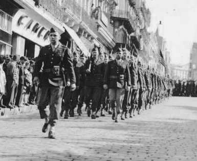 American troops parade through Oran, Algeria.