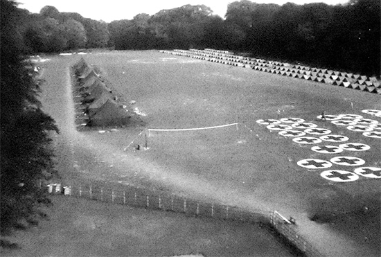 Aerial view illustrating the 15th General Hospital set up in the field (location unknown, either the United Kingdom, or France).