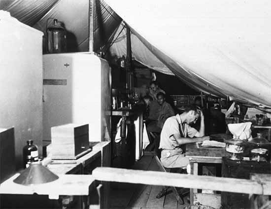 Interior shot of the Laboratory at a Station Hospital in Leyte. Photograph taken on 23 December 1944.