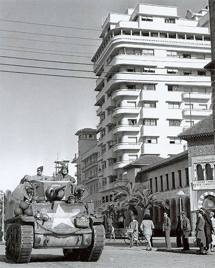 Casablanca, French Morocco, November-DEcember 1942. US armor patrol the streets of Casablanca.