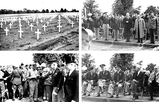 Official celebration of the First Memorial Day (postwar event) at Henri-Chapelle American Cemetery, in presence of US Army General Officers (including General Dwight D. Eisenhower), and Belgian and American Officials, Wednesday, May 30, 1945. 