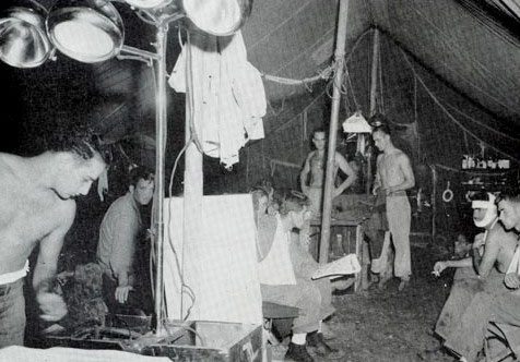 August 1943; Clearing Station run by the 37th Infantry Division. This unit was one of the many infantry organizations serviced by the 24th Field Hospital. 