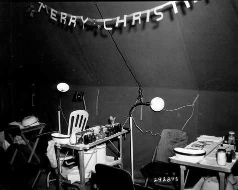 Eye, Ear, Nose, Throat Clinic (EENT) of the 12th Evacuation Hospital, Camarmarthen, Wales, United Kingdom, Christmas Eve, December 24, 1943.