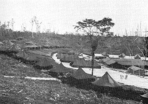 Illustration showing the installations of the 24th Field Hospital on New Georgia, October 27, 1943.