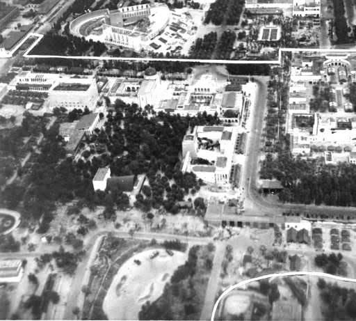 Aerial view of the 21st General Hospital during its stay in the Naples-Caserta area (the Mostra Fairgrounds Medical Center), where the organization was established from December 29, 1943 to September 26, 1944. 