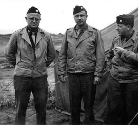 Three Officers of the 21st General Hospital at the “infamous” Goat Hill Staging Area (Oran area, the site of Hassi Ben Okba) , where the organization bivouacked, December 8, 1942. From L to R: Colonel Lee D. Cady, Major Truman G. Drake, Jr., and Major Harry Agress.