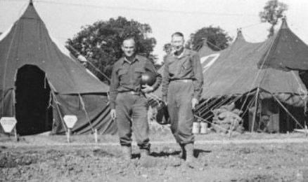 From L to R: Picture illustrating the Commanding Officer of the 25th General Hospital, Colonel Joseph P. Russell, MC, and his Executive Officer Lt. Colonel Herman J. Nimitz, MC, during the unit’s stay at the Lison medical concentration center, France, August-November 1944.