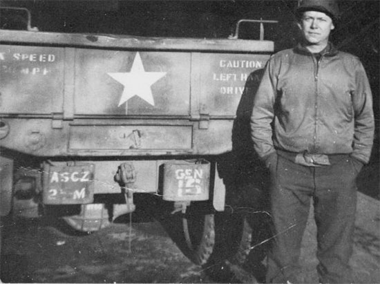 Major Jean M. Stevenson, MC, Chief Surgical Service in front of one of the workhorses operated by the 25th General Hospital, the ubiquitous 2 1/2-ton cargo truck (the unit’s markings are duly represented: ASCZ 25M GEN 15). Photo taken in December 1944. 