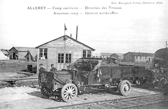 Vintage French postcard illustrating part of the A.E.F. hospital center at Allerey-sur-Saône, France, in July 1918, where Base Hospital No. 25 was established. 