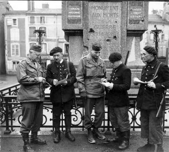 The Commanding Officer, 21st General Hospital, Colonel Lee D. Cady invited Colonel Charles B. Puestow, CO, 27th Evacuation Hospital, with some of his Officers to participate in a wild boar hunt conducted with the help of local forest rangers. The action took place March 8, 1945, in the region around Mirecourt, France, where the 21st General Hospital was established.