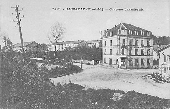 Vintage postcard illustrating part of the buildings of the Caserne Ladmirault, Baccarat, France, which would twice become home for the 27th Evacuation Hospital. 