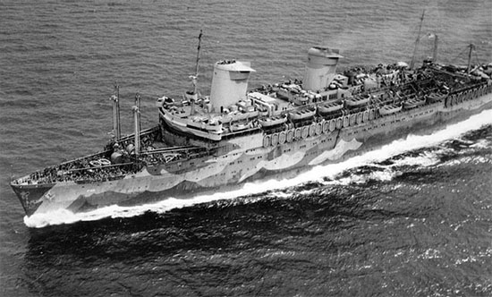 USS "West Point" shown in her wartime livery, the US Army Transport which carried the 101st from the Boston Port of Embarkation to Liverpool, England. 