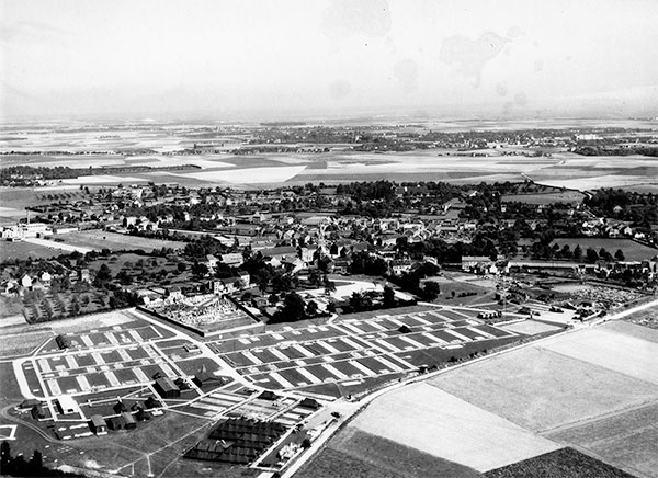 Partial aerial view of the 298th General Hospital installations in France.