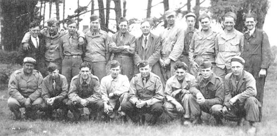 Vintage photo illustrating a group of Enlisted Men of the 298th General Hospital and some of the British civilians working at Frenchay Hospital.