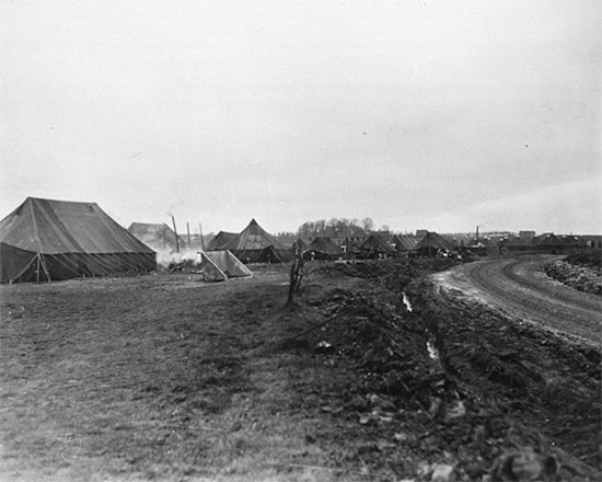 Partial view of the 298th General Hospital setup at Alleur, near Liège, Belgium. There still is a lot of work to do...