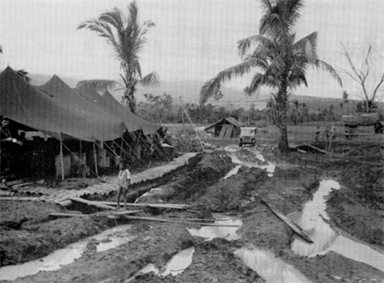 Partial view of the 116th Station Hospital, somewhere on Leyte, Philippine Islands, 17 December 1944. 