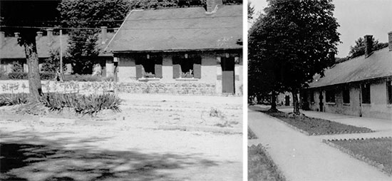 Some views of the 189th General Hospital’s setup at Mourmelon Sub Area, France. Left: separate view of the buildings housing the organization. Right: another view of the general  buildings. 