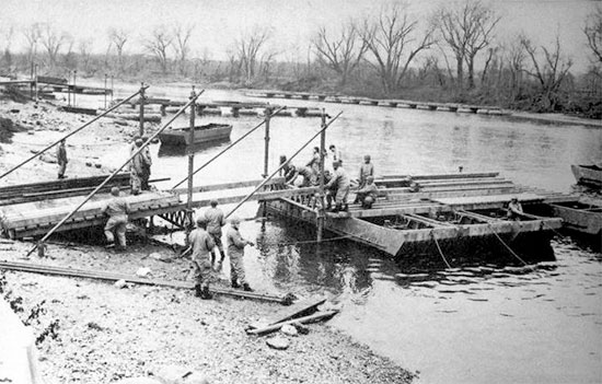 Winter of 1943. Engineers training at Camp Ellis, Fulton County, Illinois. Training activities took place between April 1943 and November 1944. Camp Ellis was a Unit Training Center, as well as a Replacement Pool for Engineer and Medical Officers, and a Prisoner-of-war camp. The installation was declared surplus category October 1, 1945.